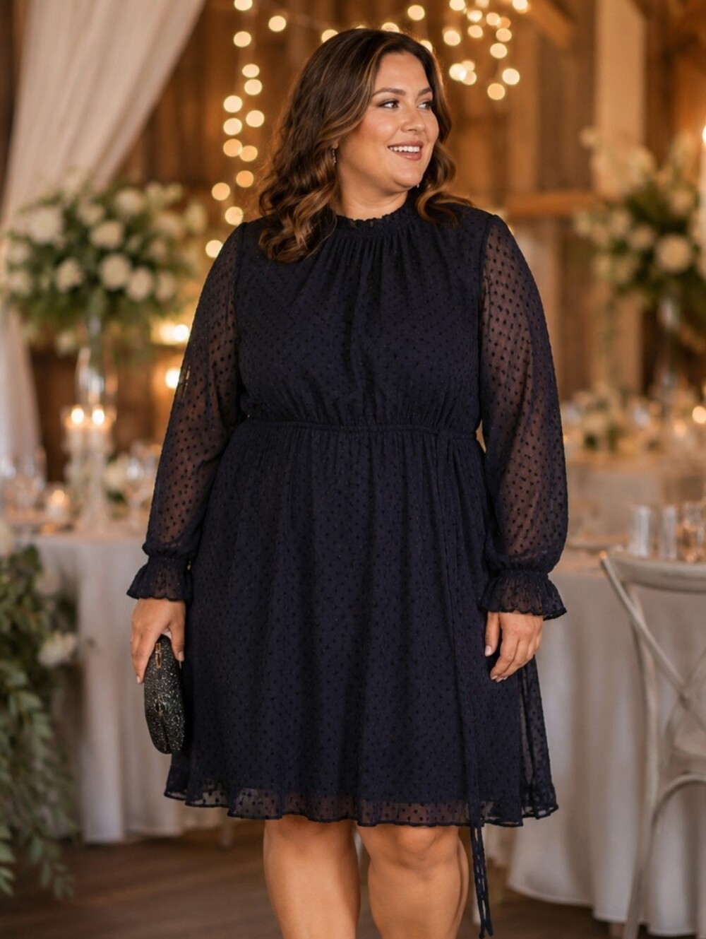 Allegra K Navy and Black Polka Dot Dress. NWT